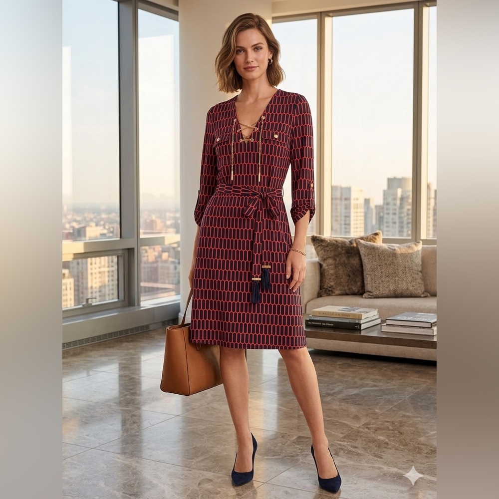 Michael kors Red Geometric Tie-Waist Dress - Women's